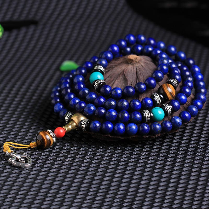Bracciale Mala positivo con 108 perle di lapislazzuli Buddha Stones - image 2