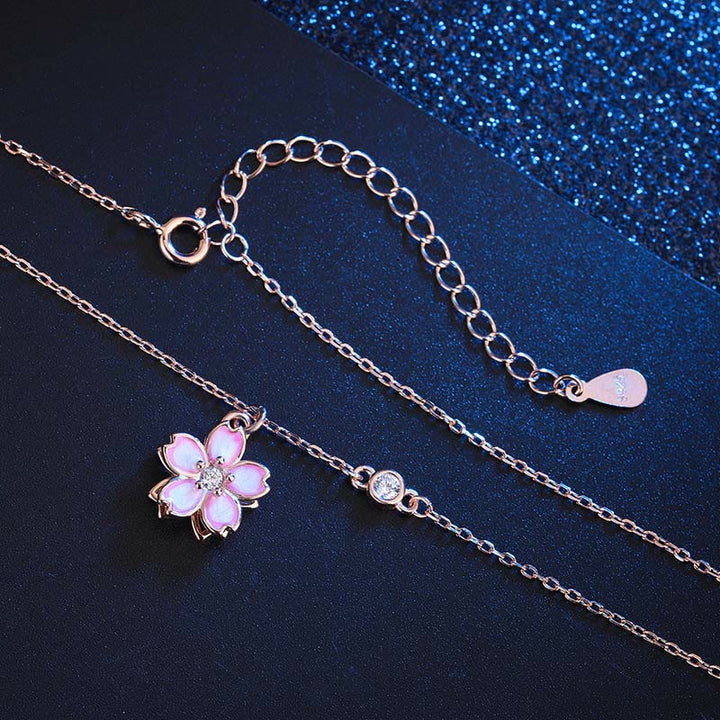 Collana con ciondolo a forma di fiore di ciliegio in argento sterling 925 con Buddha Stones e protezione girevole