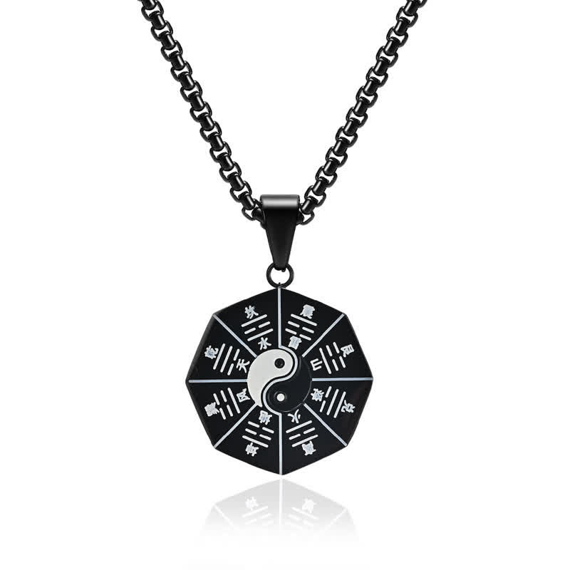 Collana pendente in acciaio al titanio e bilanciamento Bagua Yin Yang - Nero - image 1