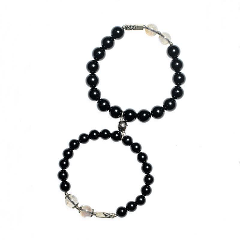 Bracciale di coppia in argento sterling 925 con pietra di luna e ossidiana