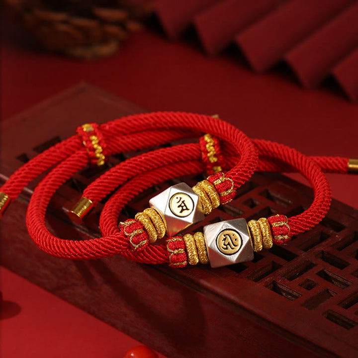 Buddha Stones 999 Argento Sterling Zodiaco Cinese Buddha Natale Corda Rossa Fortuna Forza Braccialetto Fatto a Mano per Bambini
