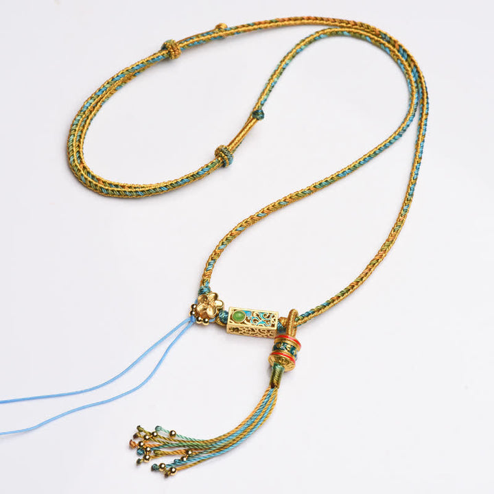 Collana con ciondolo in rame colorato con Buddha Stones e corda di ricchezza