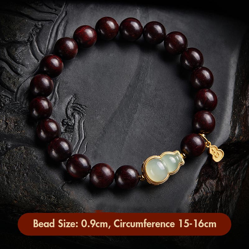 Braccialetto di rilassamento calmo con piccole foglie di sandalo rosso, zucca e giada Buddha Stones