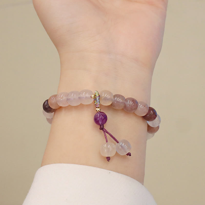 Braccialetto di perline con ciondolo a forma di fiore viola dorato naturale di seta Buddha Stones