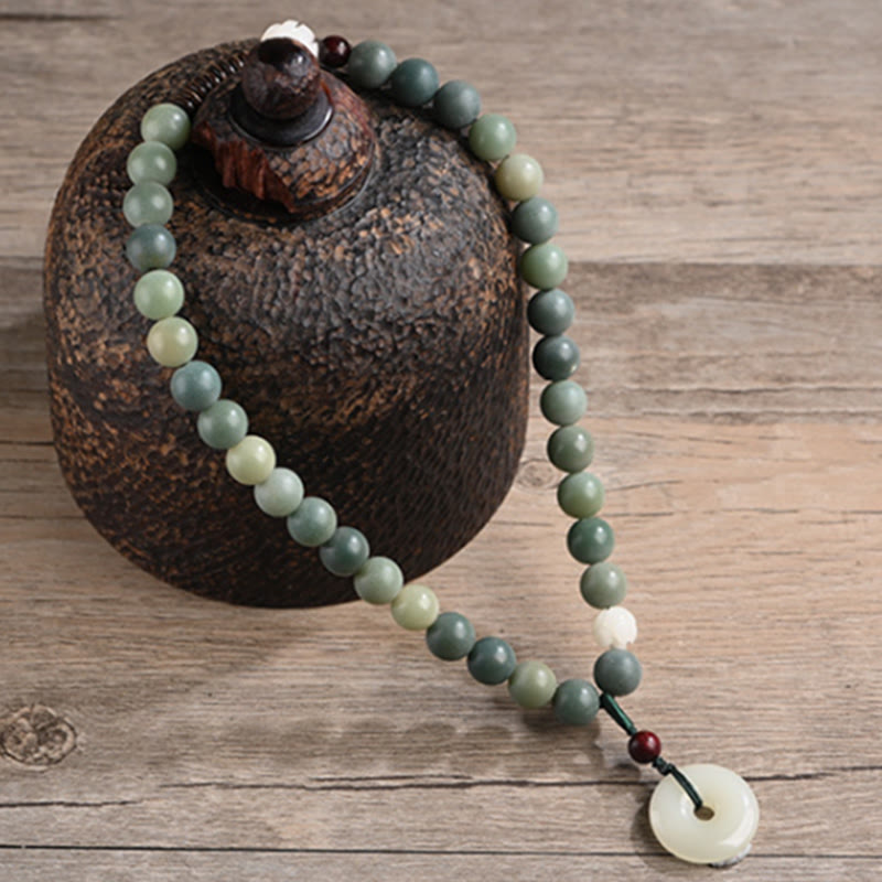 Braccialetto doppio giro Buddha Stones Cyan Bodhi Seed Lotus Jade Peace Buckle Wisdom