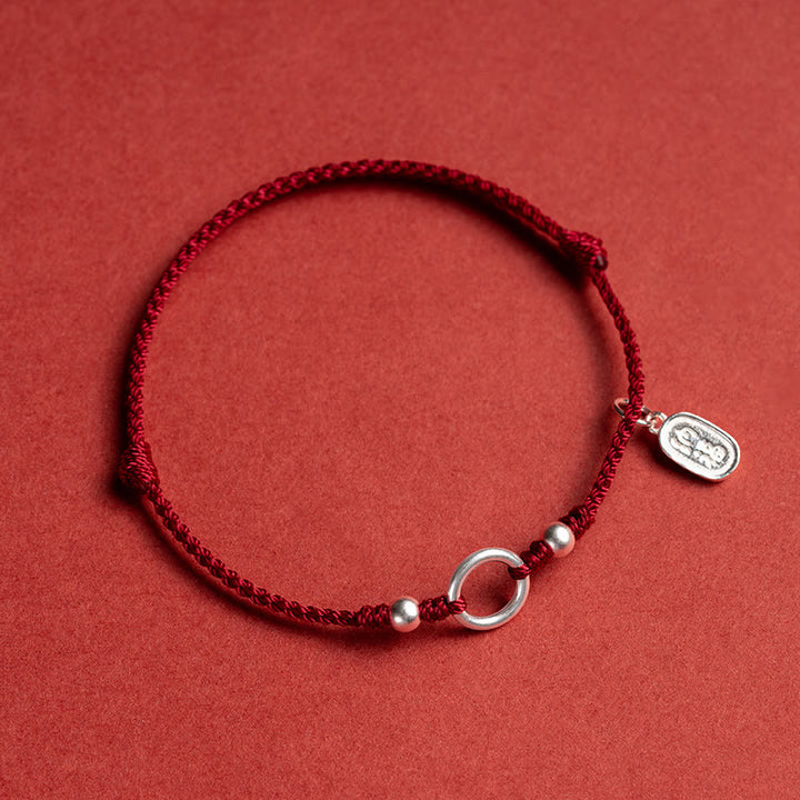 Braccialetto in corda rossa con fibbia in argento sterling 925 Buddha Stones Lucky Fortune Peace Joy Lotus Peace