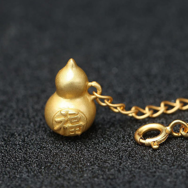 Braccialetto a catena Buddha Stones rotonda in giada e zucca con carattere Fu, motivo di pace e prosperità