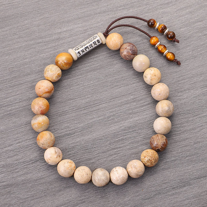 Braccialetto rinforzante in pietra invecchiata Om Mani Padme Hum Buddha Stones