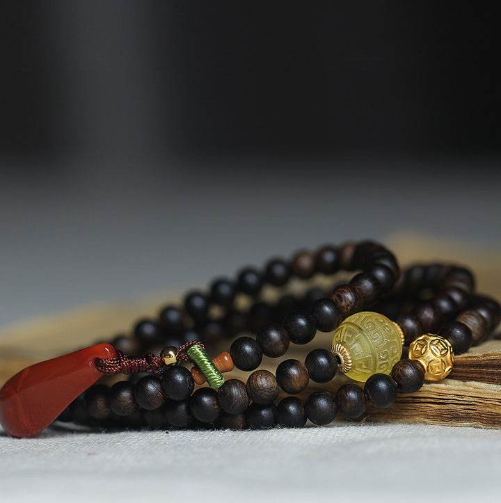 Buddha Stones 999 Oro Nha Trang Heiqinan Agarwood Ambra Agata Rossa Forza Bracciale Meditazione
