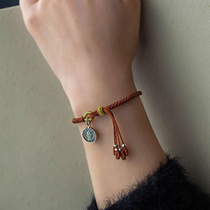 Braccialetto intrecciato in corda con cinque direzioni in argento sterling 925 fatto a mano con Buddha Stones, divinità della ricchezza, fortuna e protezione