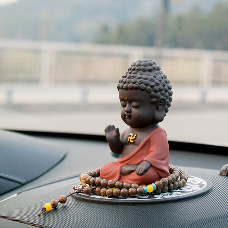 Buddha Stones Piccolo Buddha Serenity Argilla Viola Decorazione della scrivania di casa