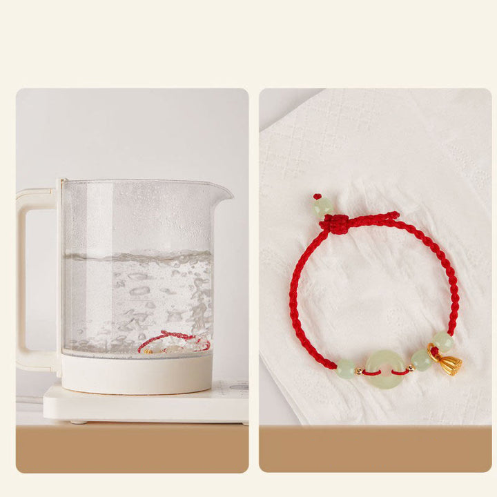 Braccialetto con corda Buddha Stones Round Peace Buckle Jade Lotus Happiness Abbondanza Ricchezza