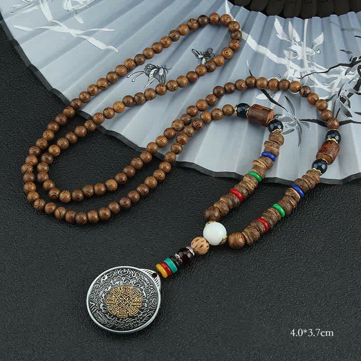 Buddha Stones Tibetano Om Mani Padme Hum Ruota della Preghiera Rotazione Vajra Collana Pendente in Legno - Nove Palazzi Otto Trigrammi - image 20