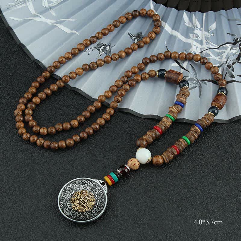 Buddha Stones Tibetano Om Mani Padme Hum Ruota della Preghiera Rotazione Vajra Collana Pendente in Legno - Nove Palazzi Otto Trigrammi - image 19