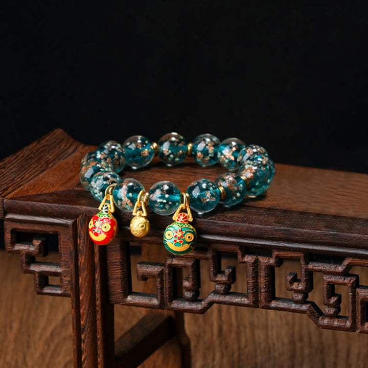 Braccialetto di successo con perline di vetro fluorescente luminoso Liuli, ciondolo famiglia bestia che deglutisce Buddha Stones