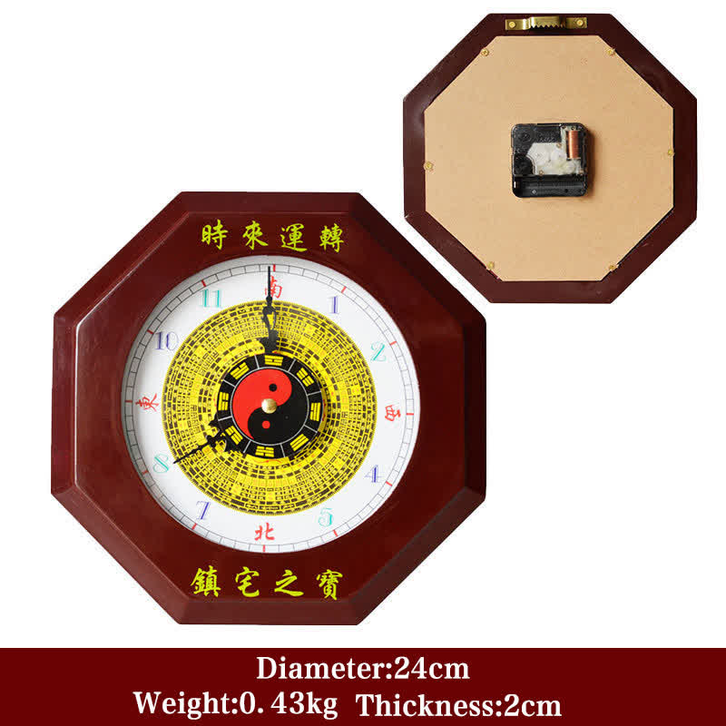 Orologio da parete con mappa energetica Feng Shui Bagua Map Balance - Mappa Bagua rosso scuro e orologio da parete 24 cm - image 1