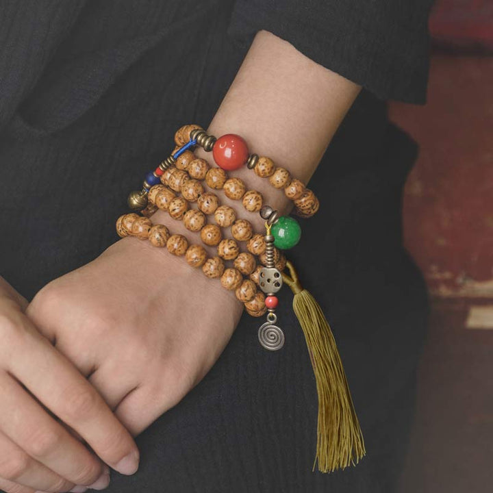 Buddha Stones 108 Mala Beads Bodhi Seed Saggezza Pace Nappa Bracciale