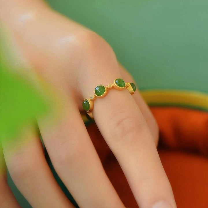 Anello regolabile Buddha Stones Cyan Jade Healing Calm