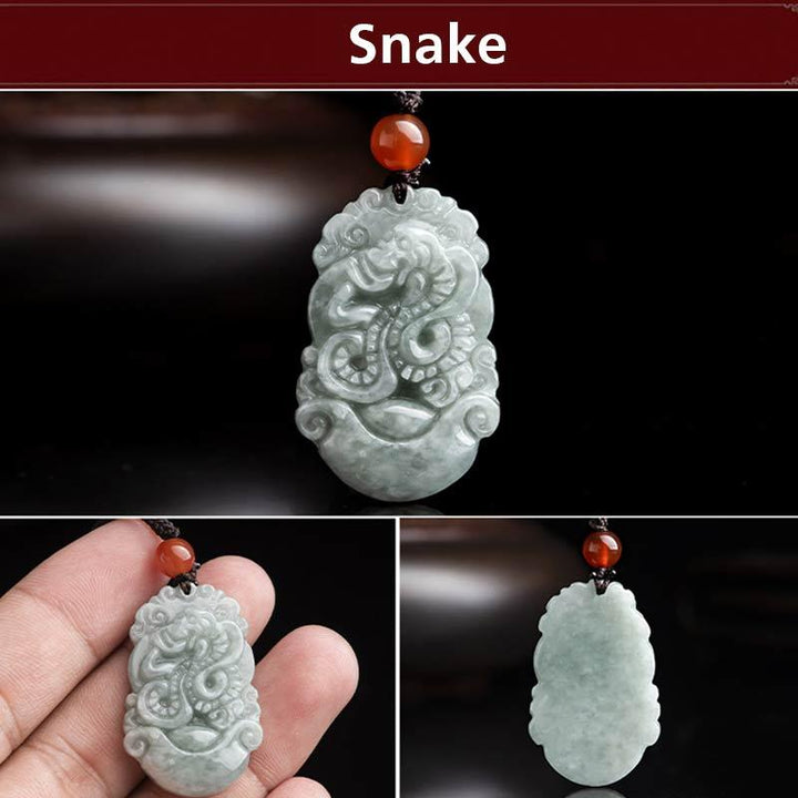Collana con ciondolo di successo con 12 simboli dello zodiaco cinese in giada naturale Buddha Stones - Serpente - image 31