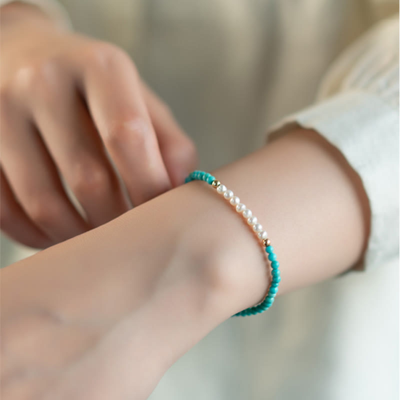 Braccialetto di perline di perle turchesi naturali in argento sterling 925 Buddha Stones