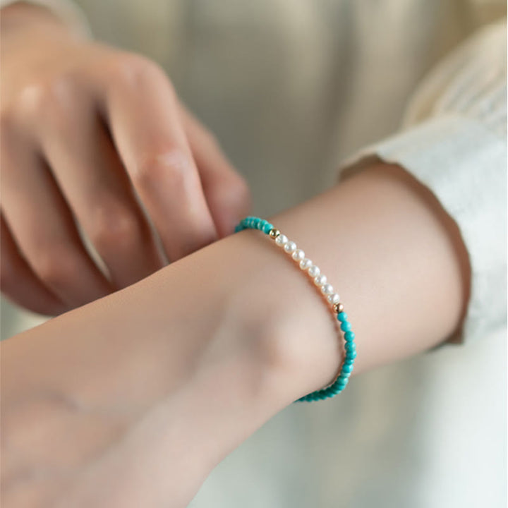 Braccialetto di perline di perle turchesi naturali in argento sterling 925 Buddha Stones