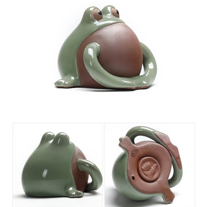 Buddha Stones FengShui Ricchezza Fortunato Carino Rana Ceramica Tè Animale Domestico Figurina Decorazione