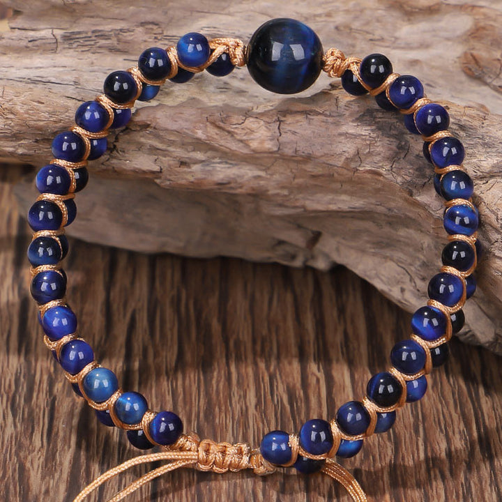 Braccialetto di protezione in pietra divina occhio di tigre blu Buddha Stones