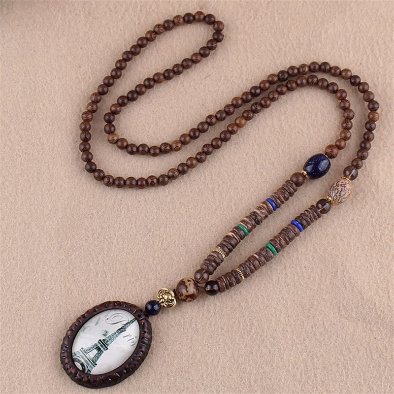 Buddha Stones Tibetano Legno Wenge Bodhi Seme Agata Elefante Collana Pendente Protezione