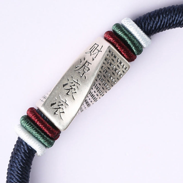 Buddha Stones Argento Sterling 999 Profitti che piovono da tutti i lati Braccialetto con fibbia in corda di benedizione fatto a mano