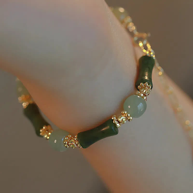Braccialetto a catena con perline di vetro e bambù, fortuna e forza , Buddha Stones