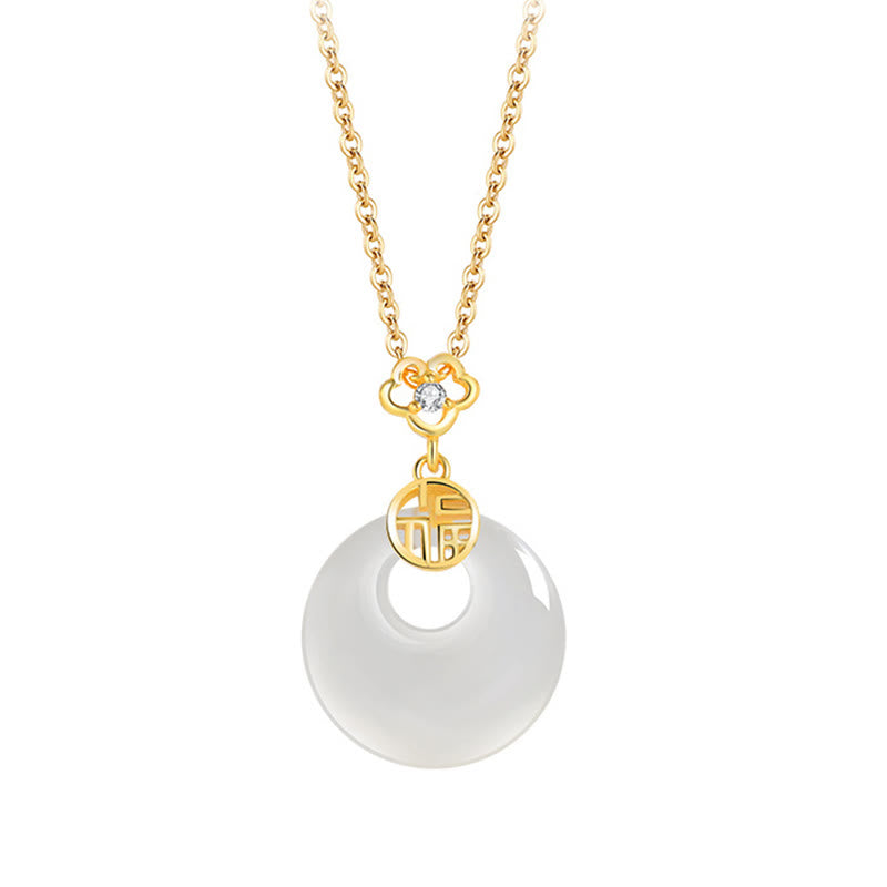 Buddha Stones 925 Sterling Silver Agata Bianca Fu Carattere Felicità Fortuna Collana Pendente