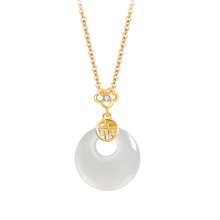 Buddha Stones 925 Sterling Silver Agata Bianca Fu Carattere Felicità Fortuna Collana Pendente
