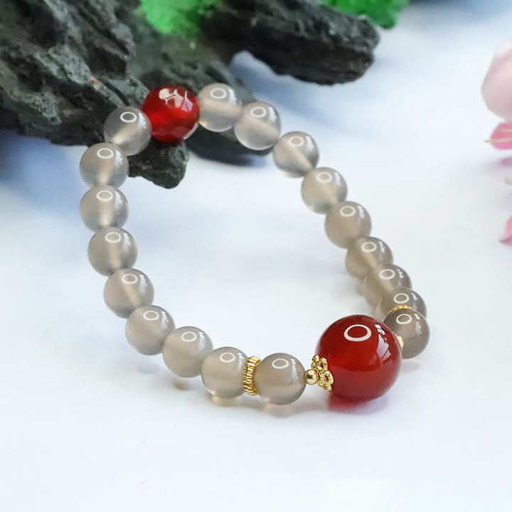 Braccialetto dell'armonia in agata rossa e calcedonio grigio naturale Buddha Stones