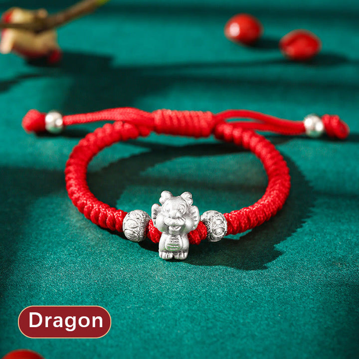 Braccialetto per bambini fatto a mano in corda rossa con Buddha Stones, in argento sterling 999, con zodiaco cinese