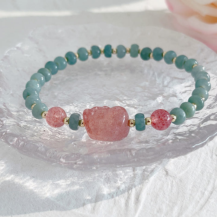 Buddha Stones, giada naturale di Hetian, perle, fibbia della pace, carattere Fu, zucca, borsa dei soldi, quarzo fragola, braccialetto della fortuna PiXiu