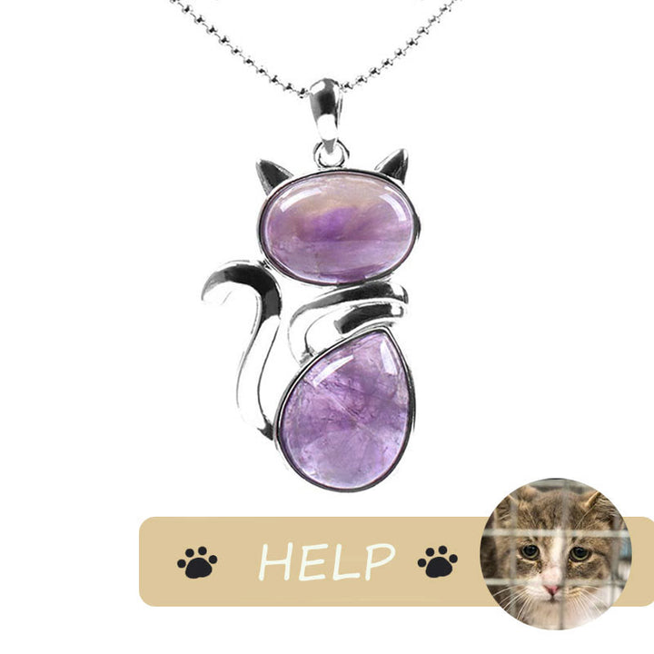 "Save A Cat" Collana con ciondolo amante dei gatti con motivo a gatto carino e protezione in cristallo naturale