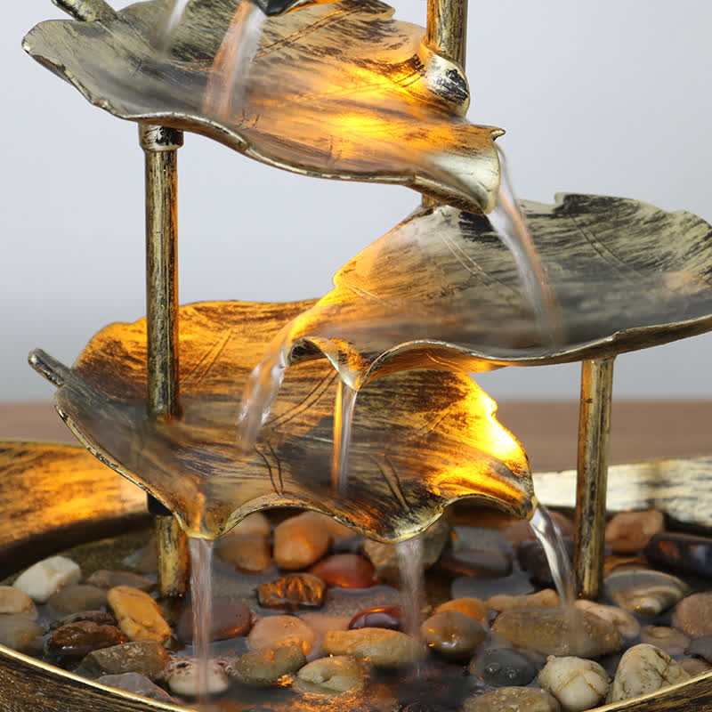 Buddha Stones a forma di foglia di loto, fontana a cascata, ornamenti da tavolo con luce LED, decorazione per ufficio domestico e scrivania