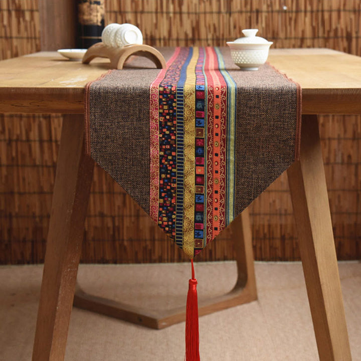 Buddha Stones Stile cinese classico Loto Koi Pesce Fiore Gru Calligrafia Illuminazione Cotone Lino Nappe Runner da tavolo