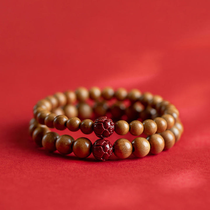 Braccialetto Buddha Stones Peach Wood Lotus Cinnabar Luck Wealth