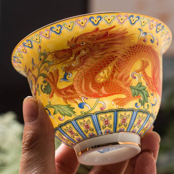 Buddha Stones Dragon Phoenix Flower Design Ceramica Gaiwan Sancai Tazza da tè Kung Fu Tazza da tè e piattino con coperchio