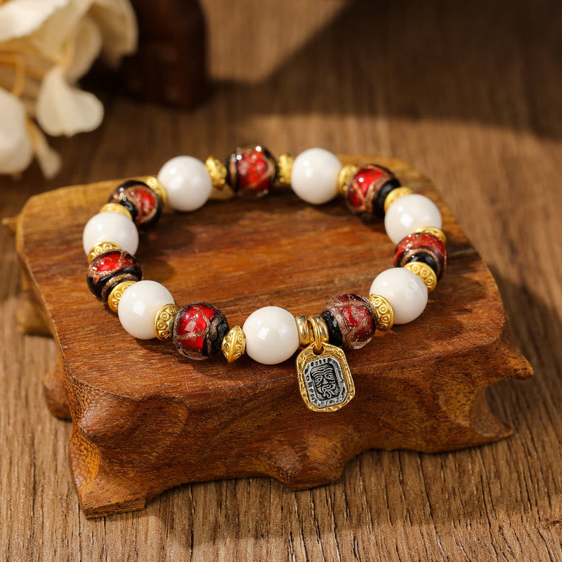 Buddha Stones Tibetano Zakiram Dea della Ricchezza Ciondolo Liuli Vetro Incenso Cenere Perline di Porcellana Braccialetto di Protezione