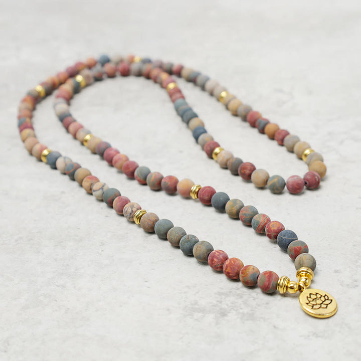 Buddha Stones 108 Mala Beads Picasso Jasper Stone Braccialetto energetico del coraggio