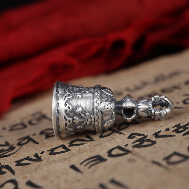 Buddha Stones Tibet 925 Sterling Silver Om Mani Padme Hum Dorje Campana Vajra Inciso Illuminazione Ciondolo Appeso Decorazione