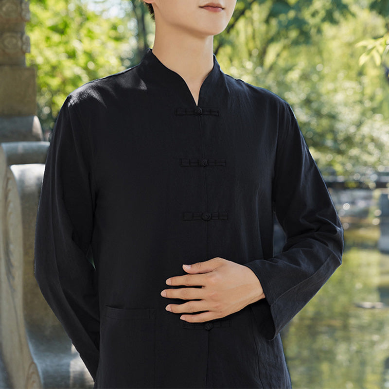 Buddha Stones Spirituale Zen Pratica Yoga Meditazione Preghiera Abbigliamento Cotone Lino Set Uomo - Nero - US/UK/AU48, EU58 (6XL) - image 2