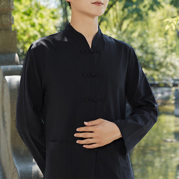 Buddha Stones Spirituale Zen Pratica Yoga Meditazione Preghiera Abbigliamento Cotone Lino Set Uomo - Nero - US/UK/AU48, EU58 (6XL) - image 2