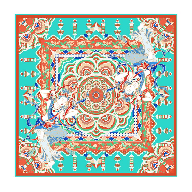 Buddha Stones Dunhuang Musicista che suona affreschi Sciarpa in seta di gelso al 100% Scialle in seta Dunhuang di qualità premium 6A