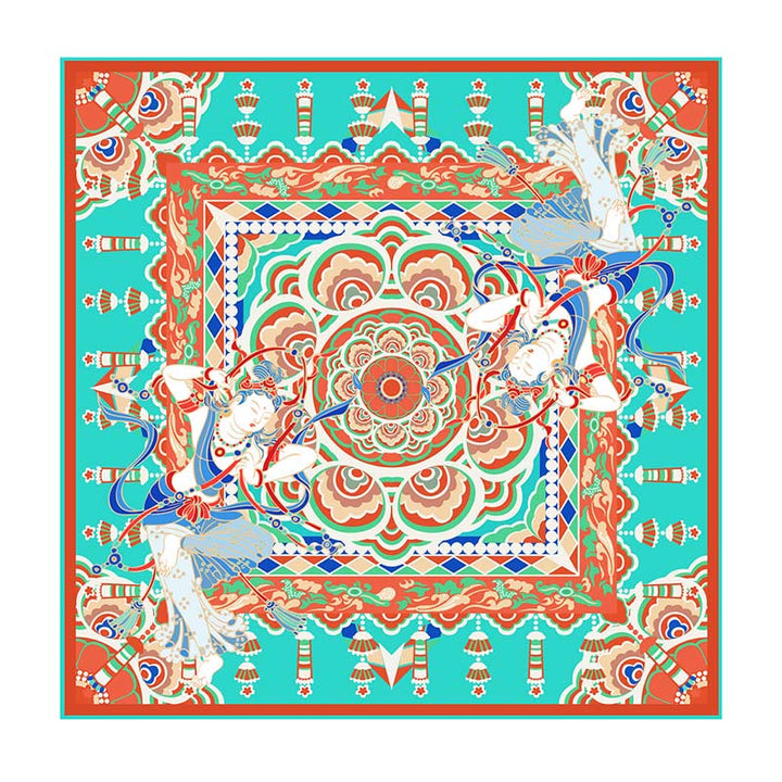 Buddha Stones Dunhuang Musicista che suona affreschi Sciarpa in seta di gelso al 100% Scialle in seta Dunhuang di qualità premium 6A