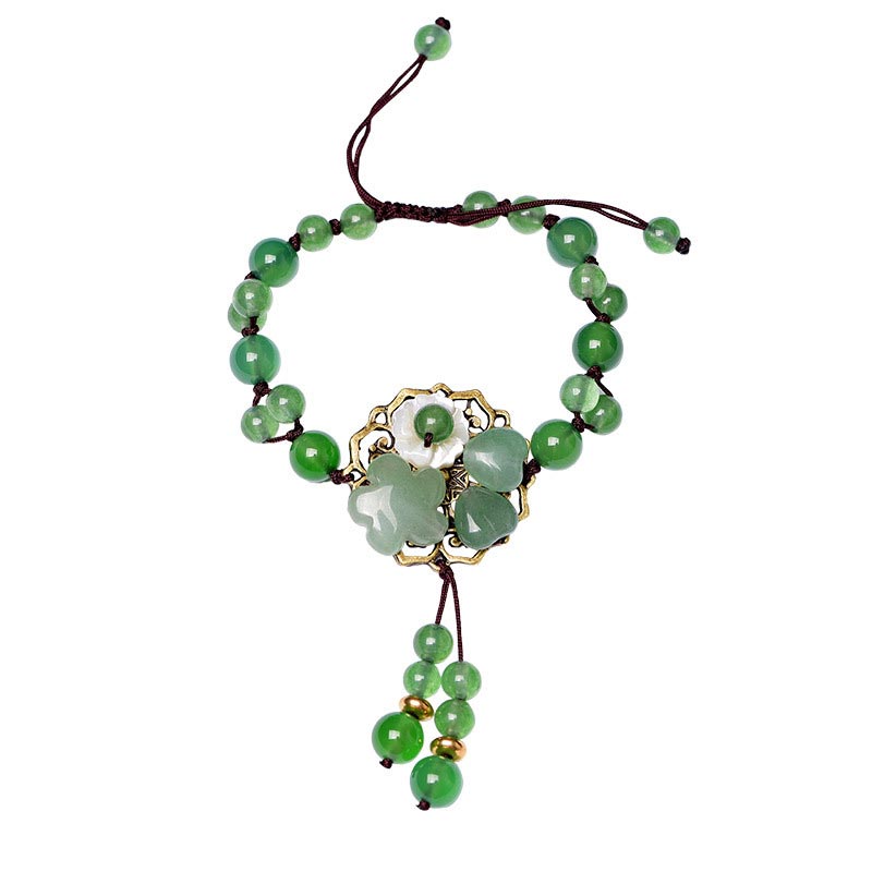 Braccialetto con fiori pendenti in giada verde naturale Buddha Stones Luck