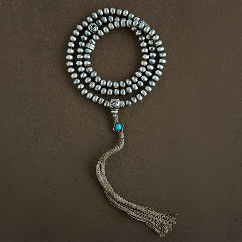 Buddha Stones 108 Mala Beads 925 Sterling Silver Agata Rossa Turchese Braccialetto con Ciondolo di Fiducia