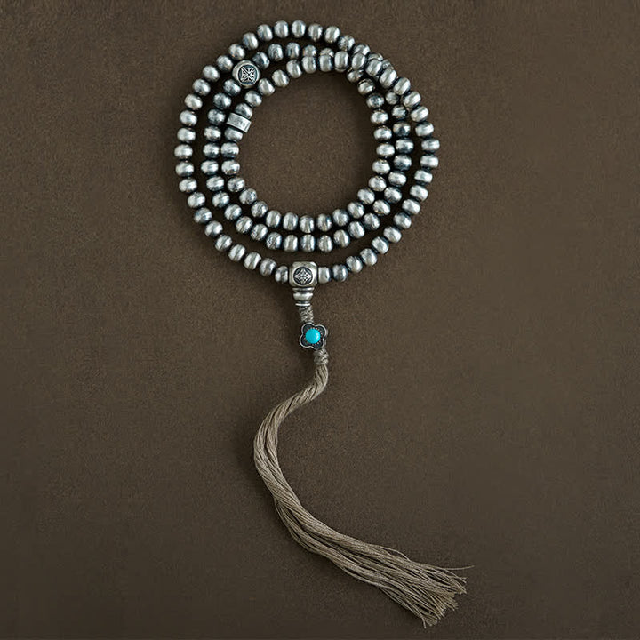 Buddha Stones 108 Mala Beads 925 Sterling Silver Agata Rossa Turchese Braccialetto con Ciondolo di Fiducia